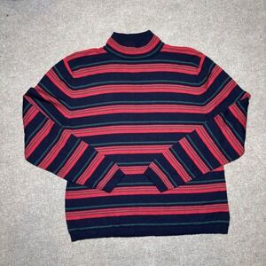 Pendleton Wool Mock Neck Sweater Women Medium Navy Red Striped Long Sleeve